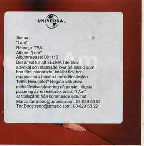 cd-singel pappersfodral: Selma: I Am
